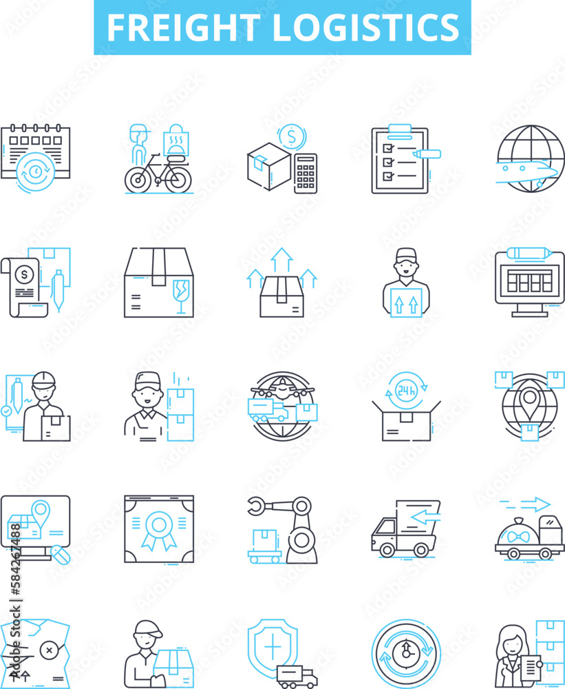 Freight logistics vector line icons set. freight, logistics, shipping, transportation, route, scheduling, delivery illustration outline concept symbols and signs