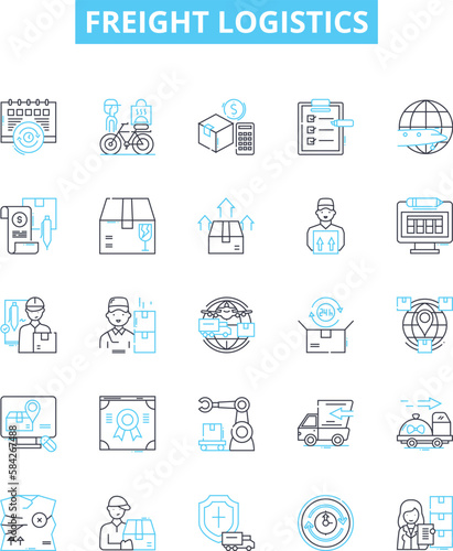 Freight logistics vector line icons set. freight, logistics, shipping, transportation, route, scheduling, delivery illustration outline concept symbols and signs