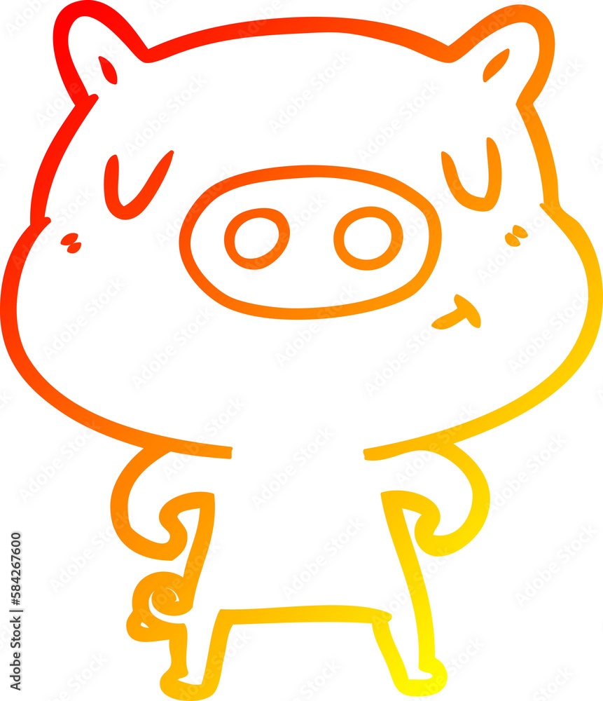 warm gradient line drawing cartoon content pig warm gradient line drawing cartoon content pig