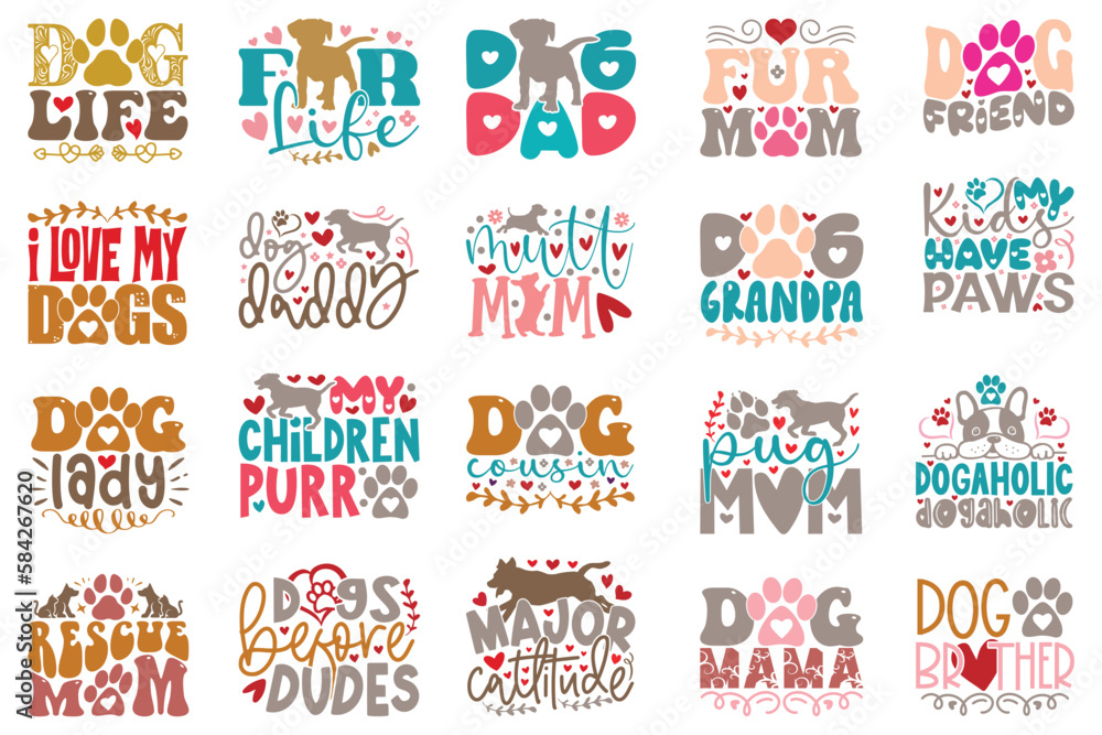 Boho Retro Style Dog Quotes T-shirt And SVG Design Bundle. Dog SVG Quotes T shirt Design Bundle, Vector EPS Editable Files, Can You Download This File.