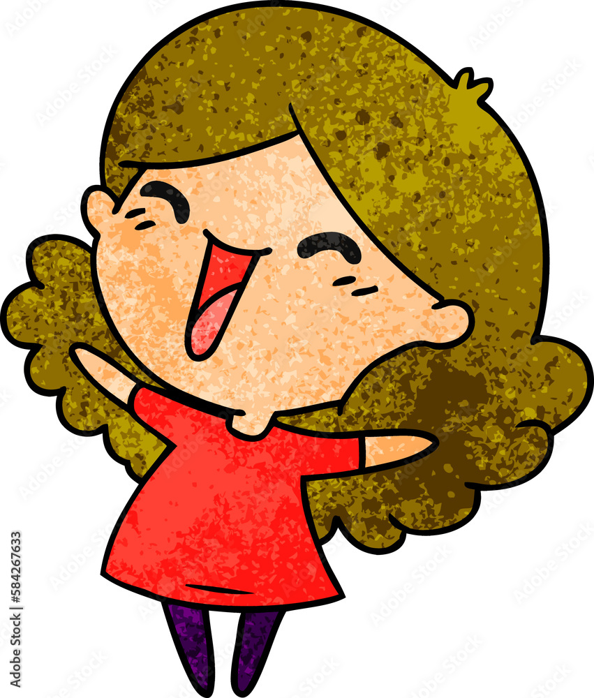 textured cartoon of cute kawaii girl textured cartoon of cute kawaii girl