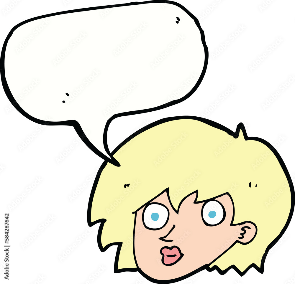 cartoon surprised female face with speech bubble cartoon surprised female face with speech bubble