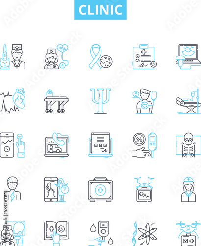 Clinic vector line icons set. Clinic, Medical, Healthcare, Outpatient, Treatment, Diagnostic, Surgery illustration outline concept symbols and signs