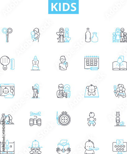Kids vector line icons set. Children, Toddlers, Babies, Preschoolers, Juveniles, adolescents, Teenagers illustration outline concept symbols and signs