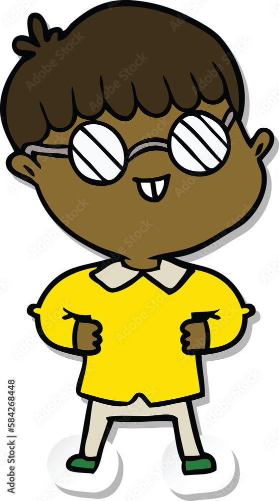 sticker of a cartoon boy wearing spectacles sticker of a cartoon boy wearing spectacles
