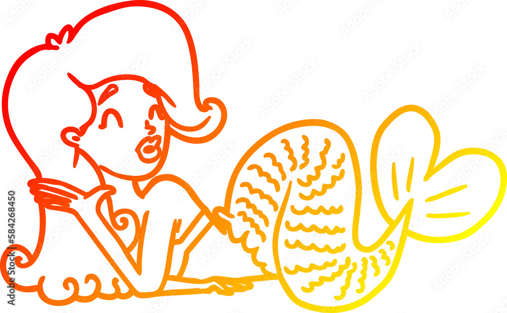 warm gradient line drawing cartoon mermaid warm gradient line drawing cartoon mermaid