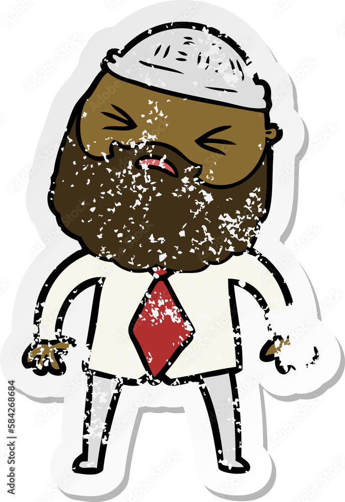 distressed sticker of a cartoon man with beard