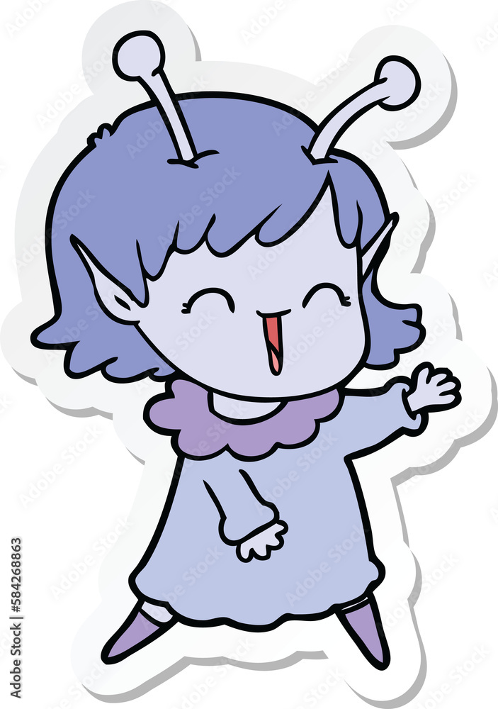 sticker of a cartoon alien girl laughing sticker of a cartoon alien girl laughing