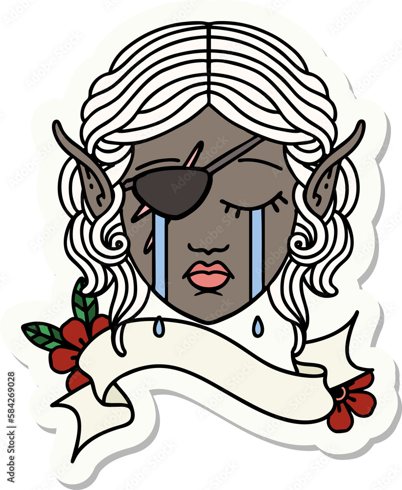 crying elf rogue character face sticker crying elf rogue character face sticker
