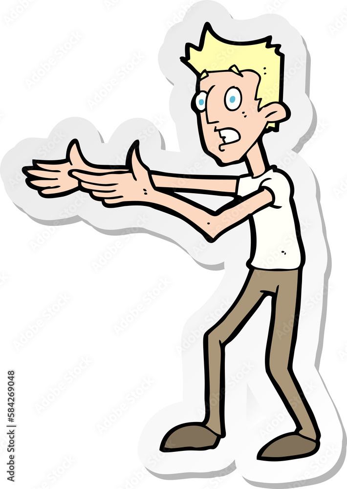 sticker of a cartoon man desperately explaining sticker of a cartoon man desperately explaining