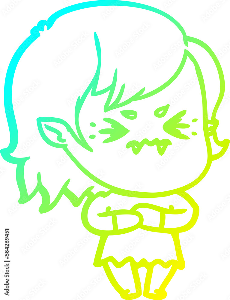 cold gradient line drawing annoyed cartoon vampire girl cold gradient line drawing annoyed cartoon vampire girl