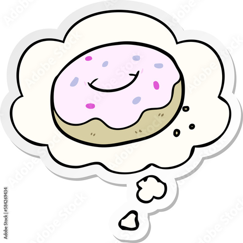cartoon donut and thought bubble as a printed sticker