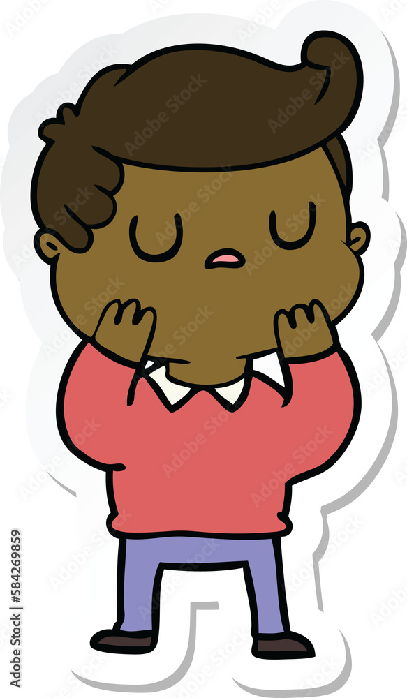 sticker of a cartoon aloof man considering sticker of a cartoon aloof man considering