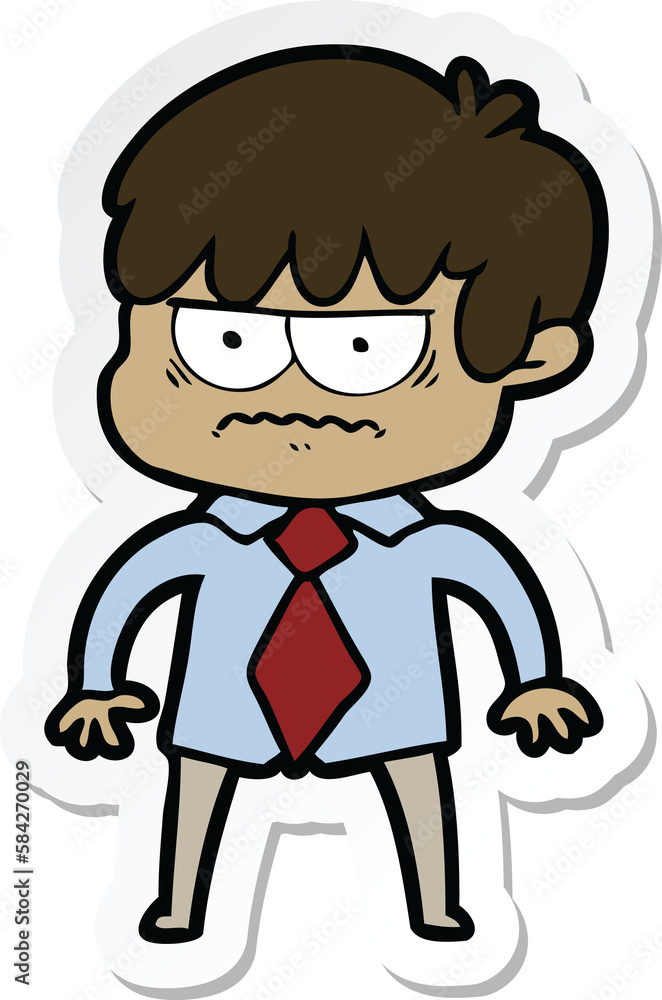 sticker of a annoyed cartoon boy