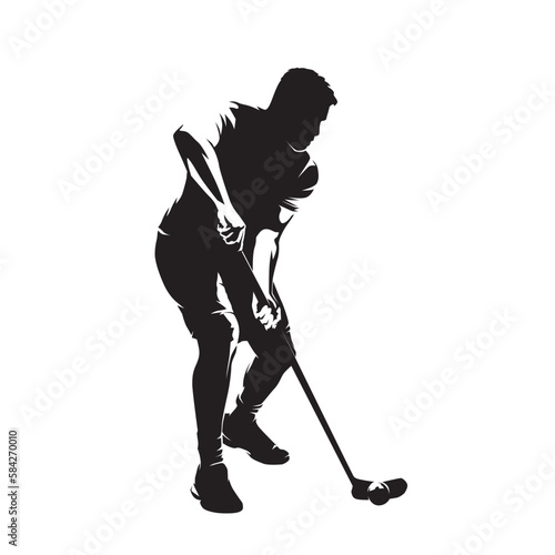 Floorball player, abstract isolated vector silhouette, ink drawing. Team sport athlete