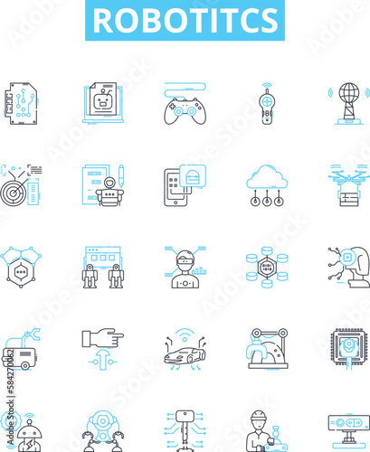Robotitcs vector line icons set. Robotics, Automation, AI, Programmable, Machines, Autonomous, Networks illustration outline concept symbols and signs