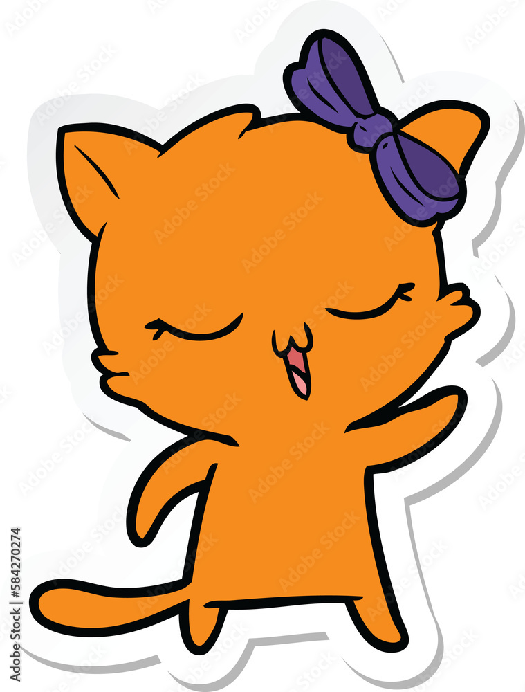 sticker of a cartoon cat with bow on head sticker of a cartoon cat with bow on head