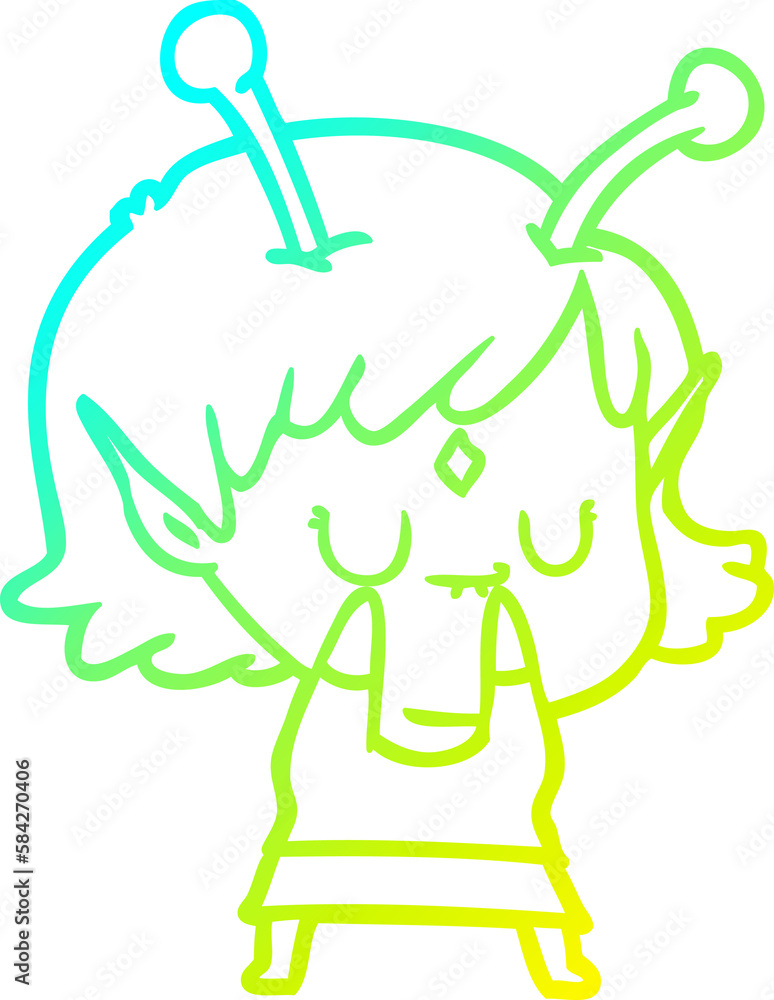 cold gradient line drawing cartoon alien girl cold gradient line drawing cartoon alien girl