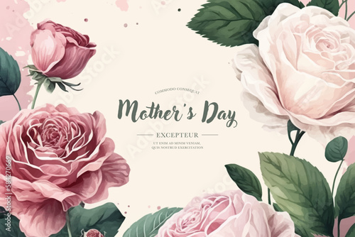 Vector watercolor banner with beautiful flowers framed for mother's day. Feliz dia de la madre