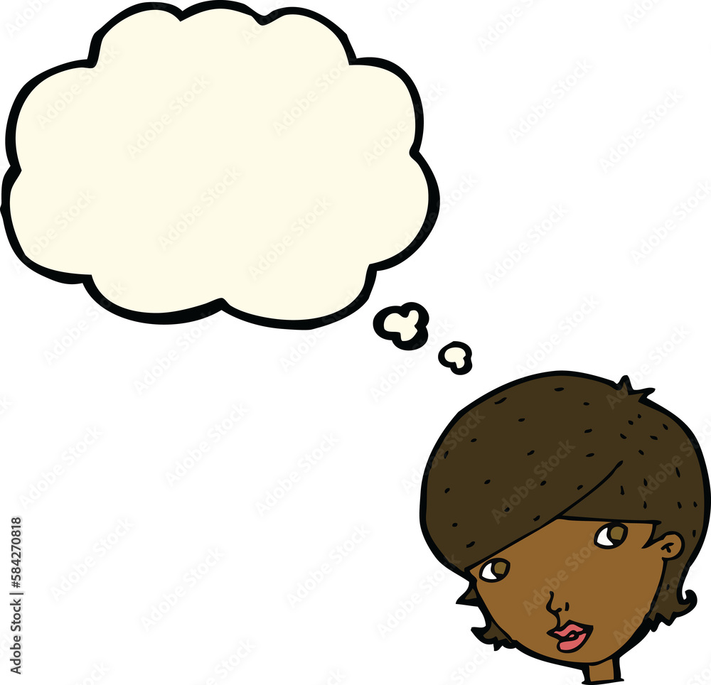 cartoon friendly woman with thought bubble cartoon friendly woman with thought bubble