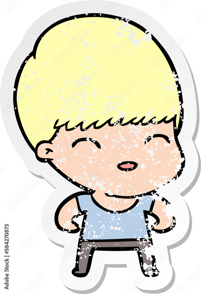 distressed sticker of a happy cartoon boy distressed sticker of a happy cartoon boy