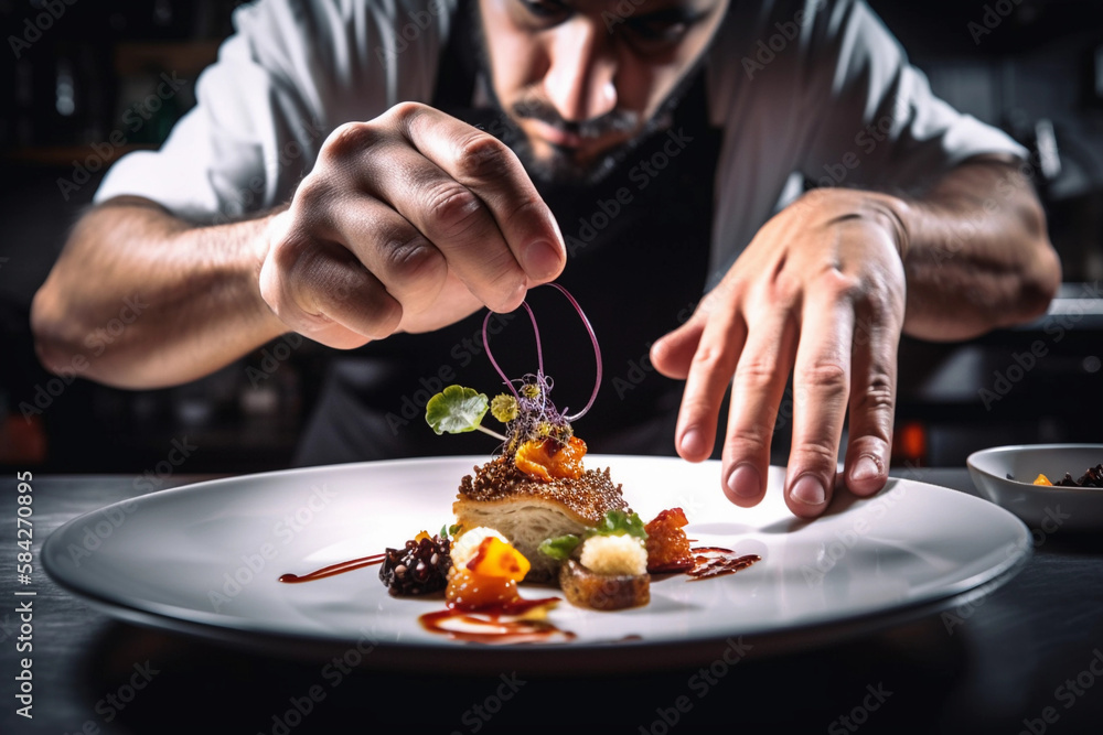 © Creative Clicks - Chef garnishing exquisite plate of food. High cuisine © Creative Clicks - Chef garnishing exquisite plate of food. High cuisine