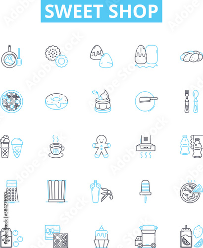 Sweet shop vector line icons set. Candy, Confectionery, Chocolates, Sweets, Bakery, Treats, Candies illustration outline concept symbols and signs
