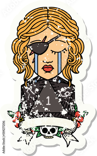 crying human rogue with natural one roll grunge sticker