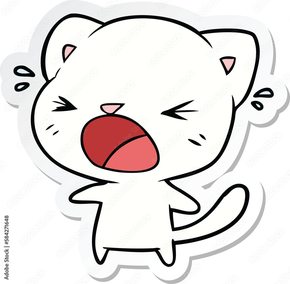 sticker of a cartoon cat crying sticker of a cartoon cat crying