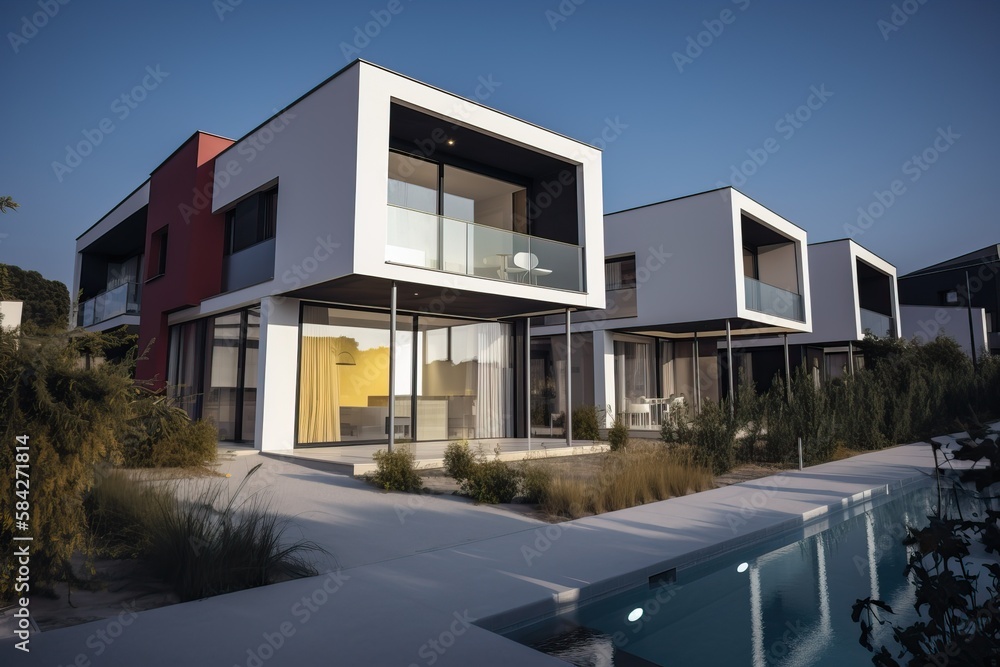 Luxury residential development with pool, generative ai Luxury residential development with pool, generative ai