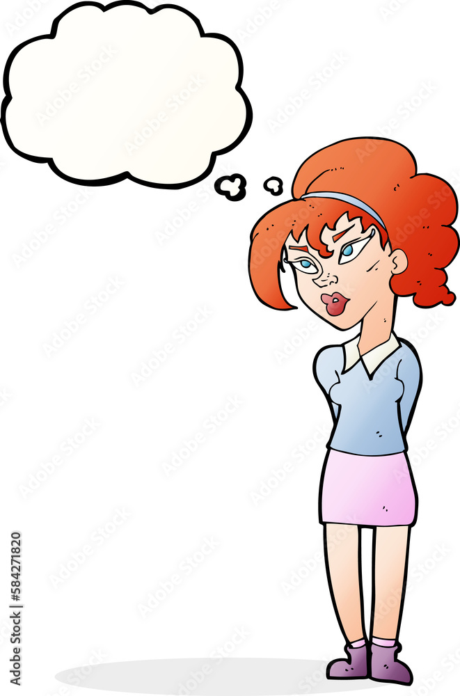 cartoon pretty girl tilting head with thought bubble cartoon pretty girl tilting head with thought bubble