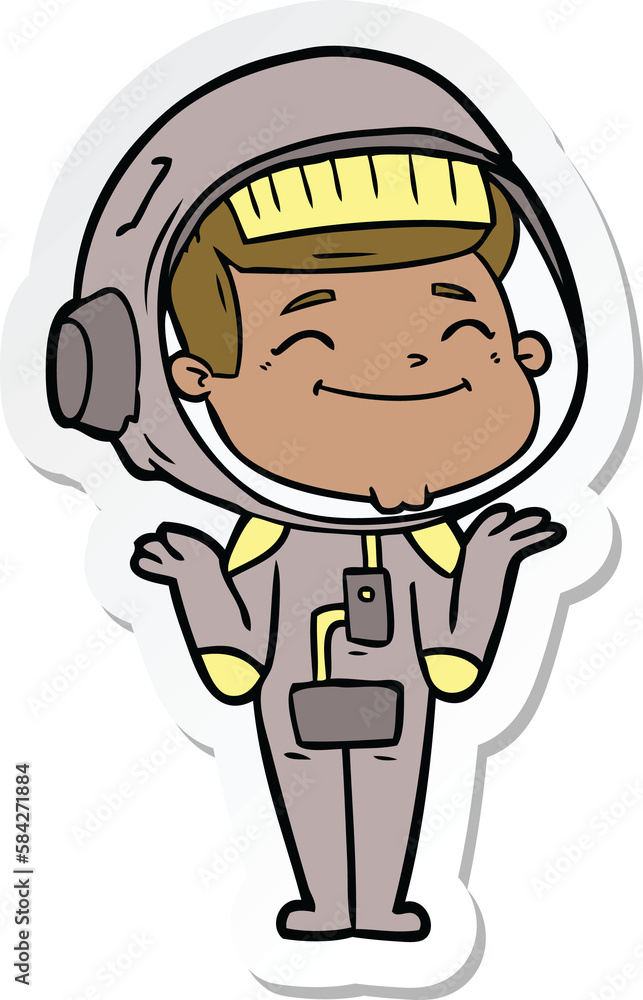 sticker of a happy cartoon astronaut