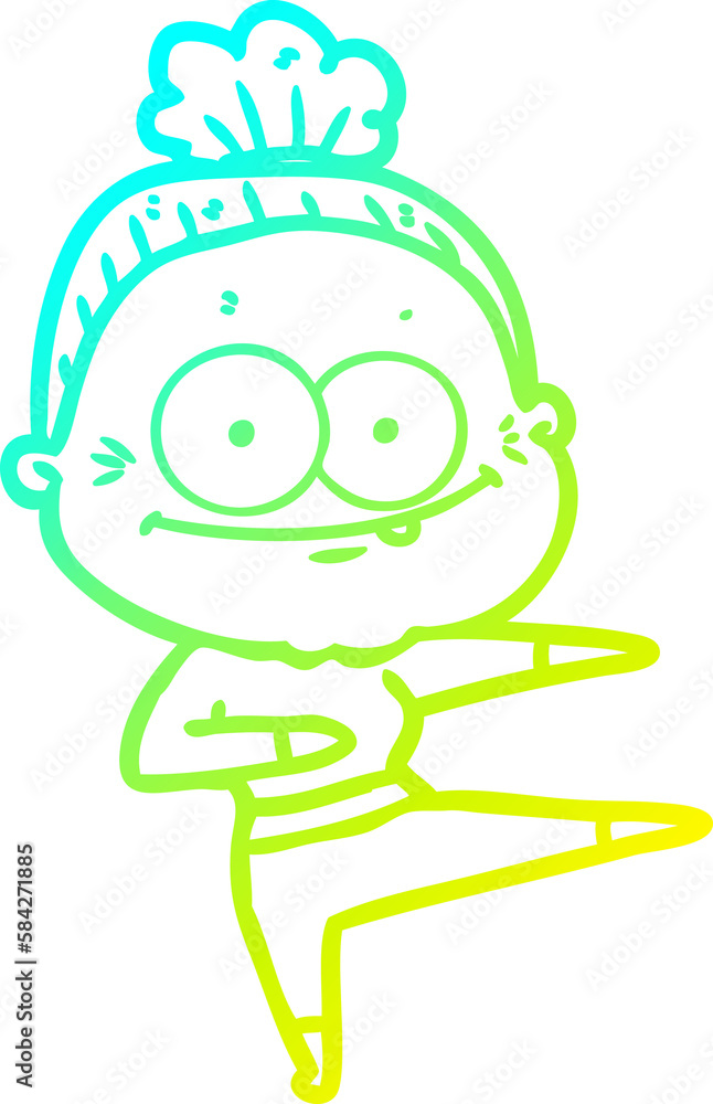 cold gradient line drawing cartoon happy old woman cold gradient line drawing cartoon happy old woman