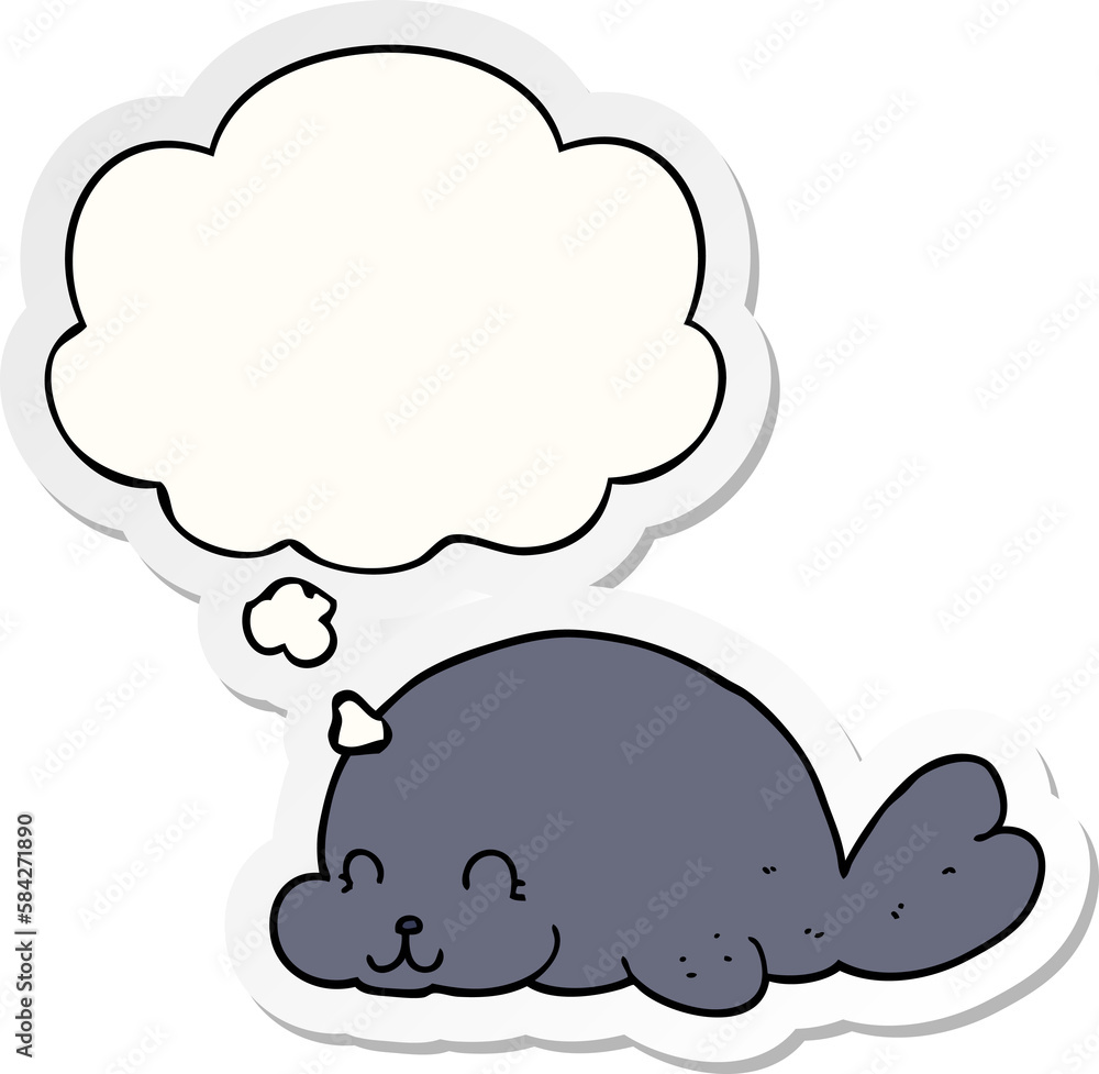 cute cartoon seal and thought bubble as a printed sticker cute cartoon seal and thought bubble as a printed sticker