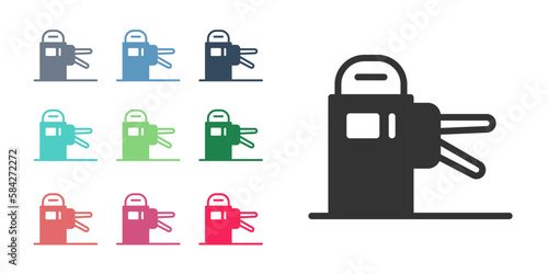 Black Turnstile icon isolated on white background. Set icons colorful. Vector