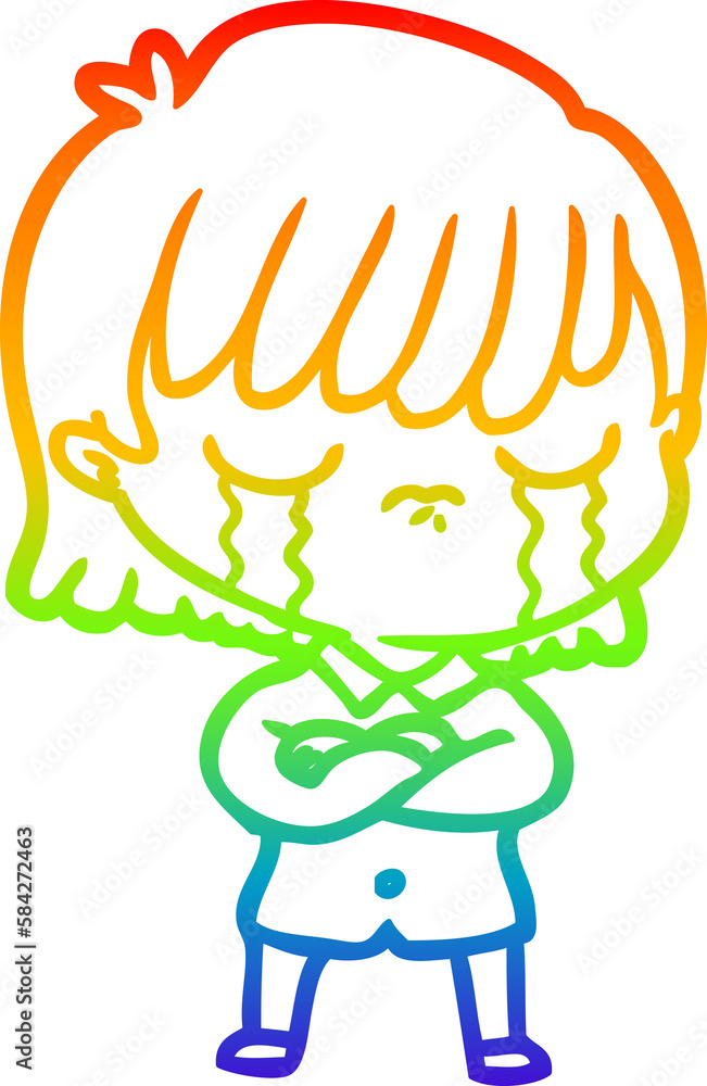 rainbow gradient line drawing cartoon woman crying rainbow gradient line drawing cartoon woman crying