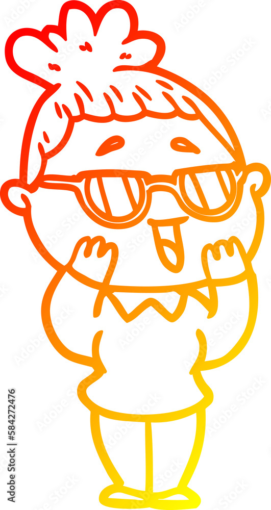 warm gradient line drawing cartoon happy woman wearing spectacles warm gradient line drawing cartoon happy woman wearing spectacles