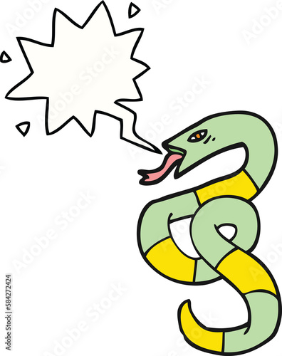 hissing cartoon snake and speech bubble