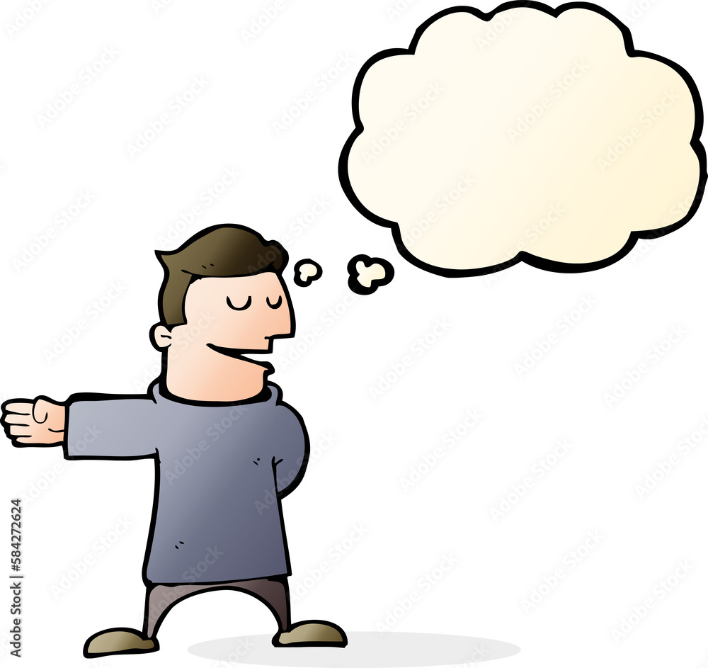cartoon man gesturing direction with thought bubble cartoon man gesturing direction with thought bubble
