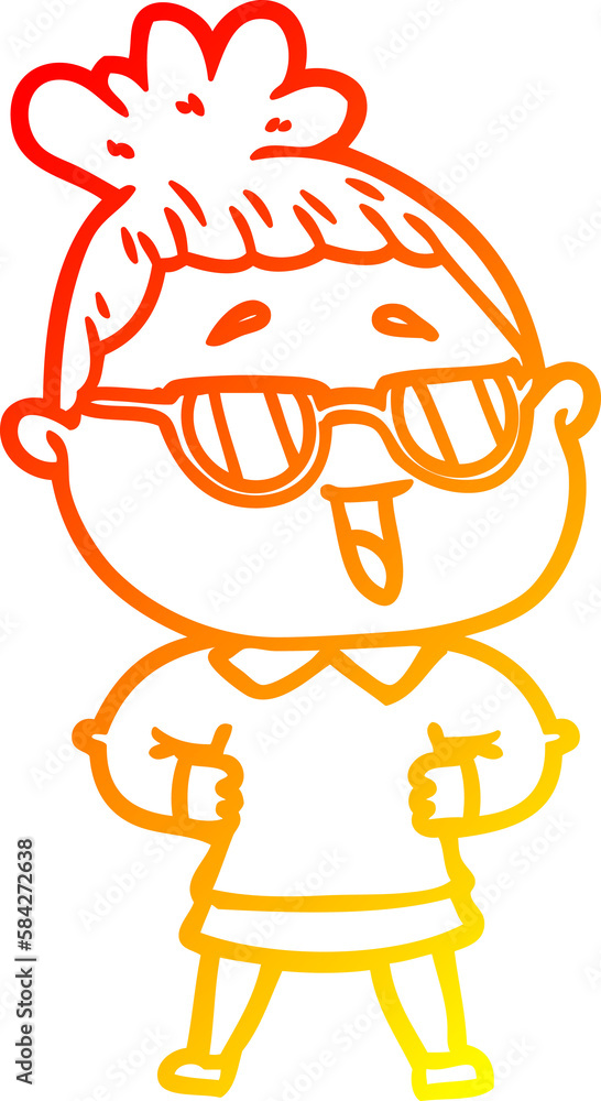 Fototapeta premium warm gradient line drawing cartoon happy woman wearing spectacles