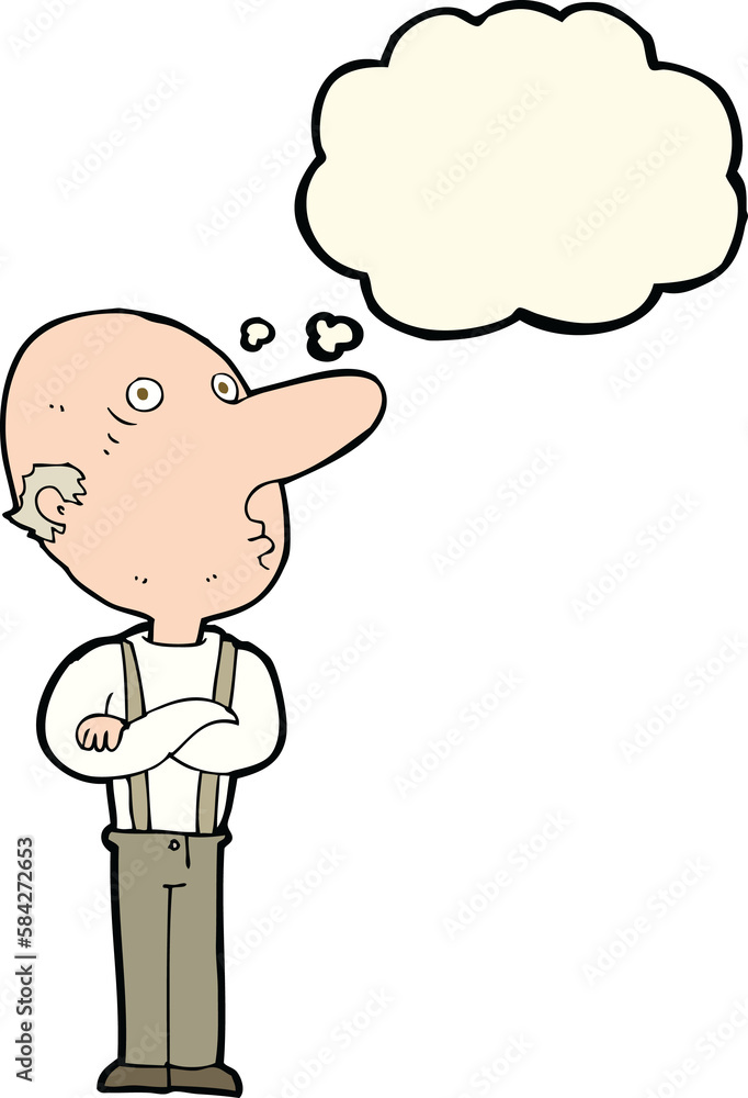 cartoon old man with folded arms with thought bubble cartoon old man with folded arms with thought bubble