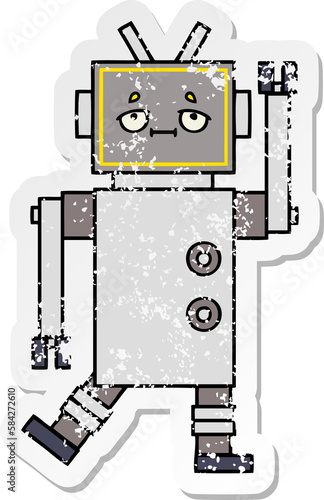 distressed sticker of a cute cartoon robot