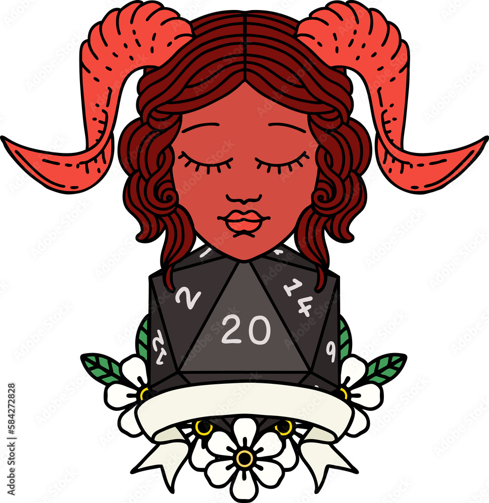happy tiefling with natural 20 illustration happy tiefling with natural 20 illustration