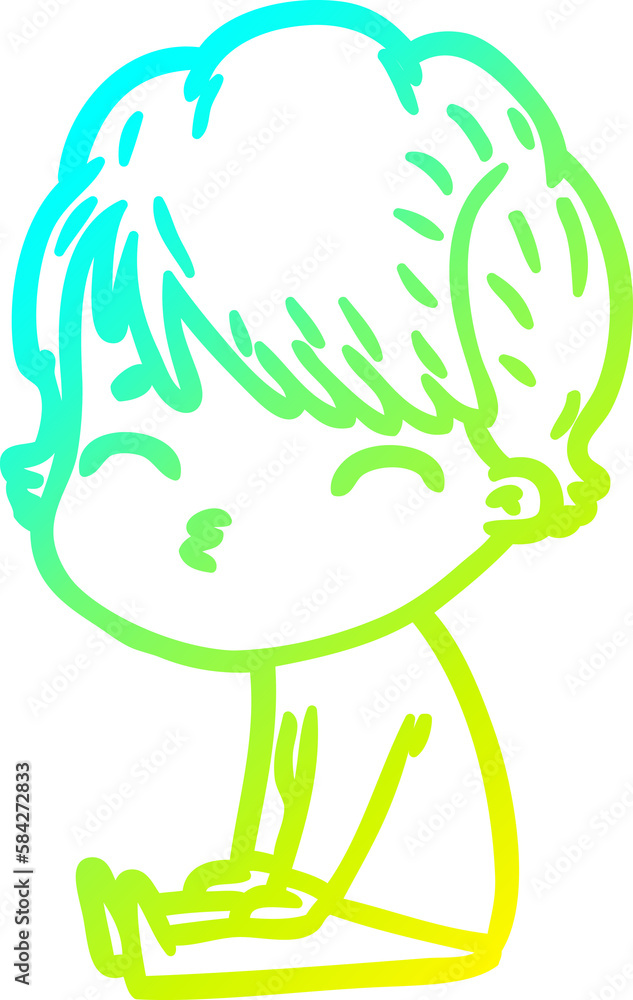 cold gradient line drawing cartoon woman thinking
