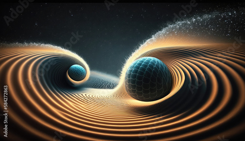 Binary system emitting gravitational waves. Generative AI photo