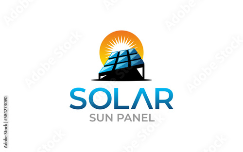Illustration vector graphic of sun energy solar panels logo design template