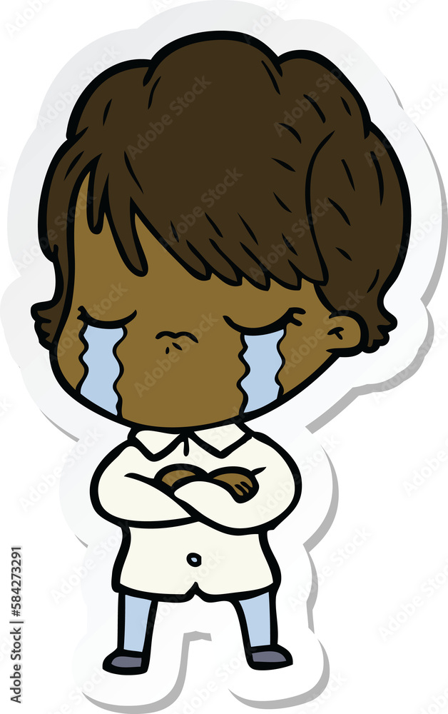 sticker of a cartoon woman crying sticker of a cartoon woman crying