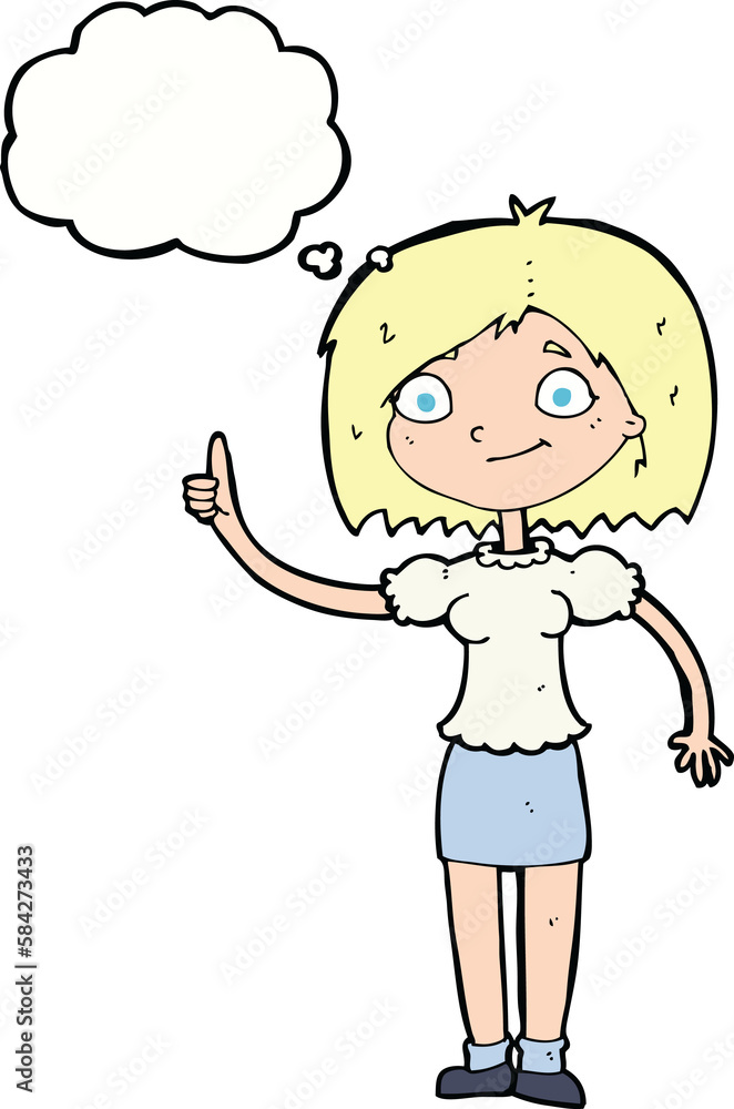 cartoon woman with idea with thought bubble cartoon woman with idea with thought bubble