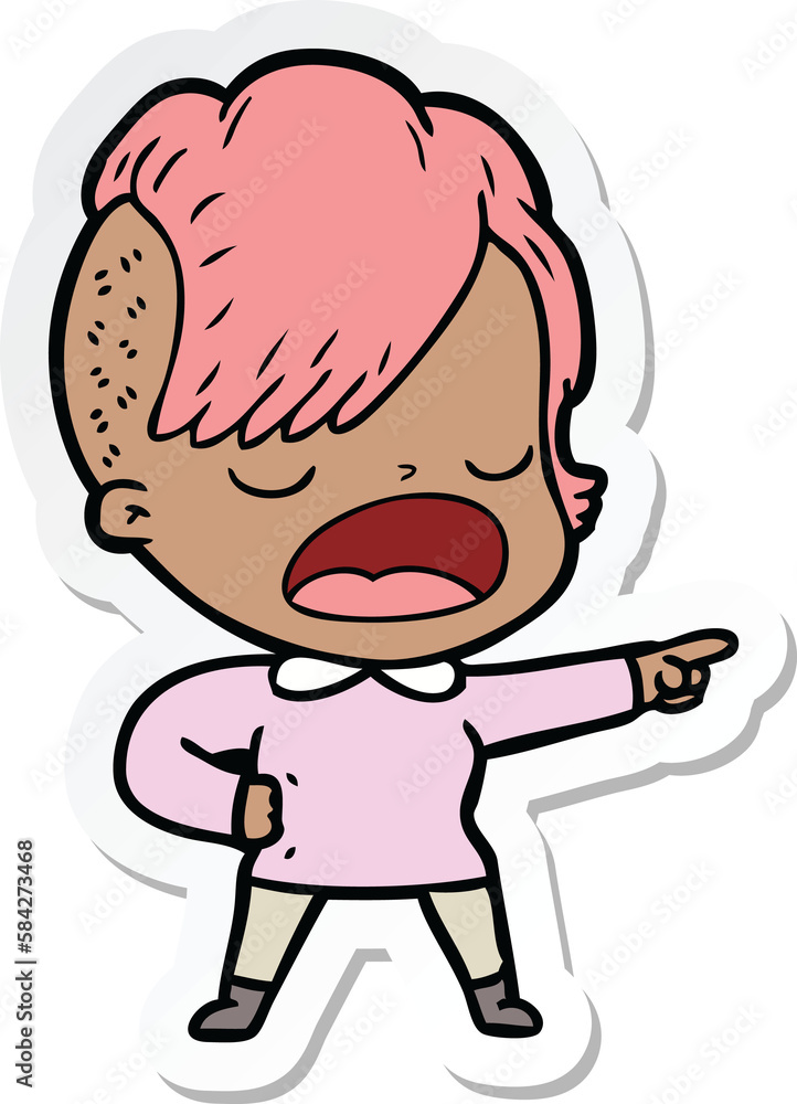 sticker of a cartoon cool hipster girl talking sticker of a cartoon cool hipster girl talking