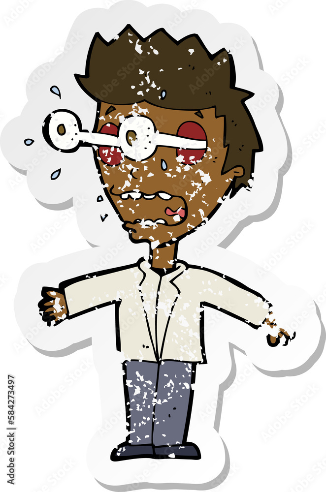 retro distressed sticker of a cartoon staring man retro distressed sticker of a cartoon staring man